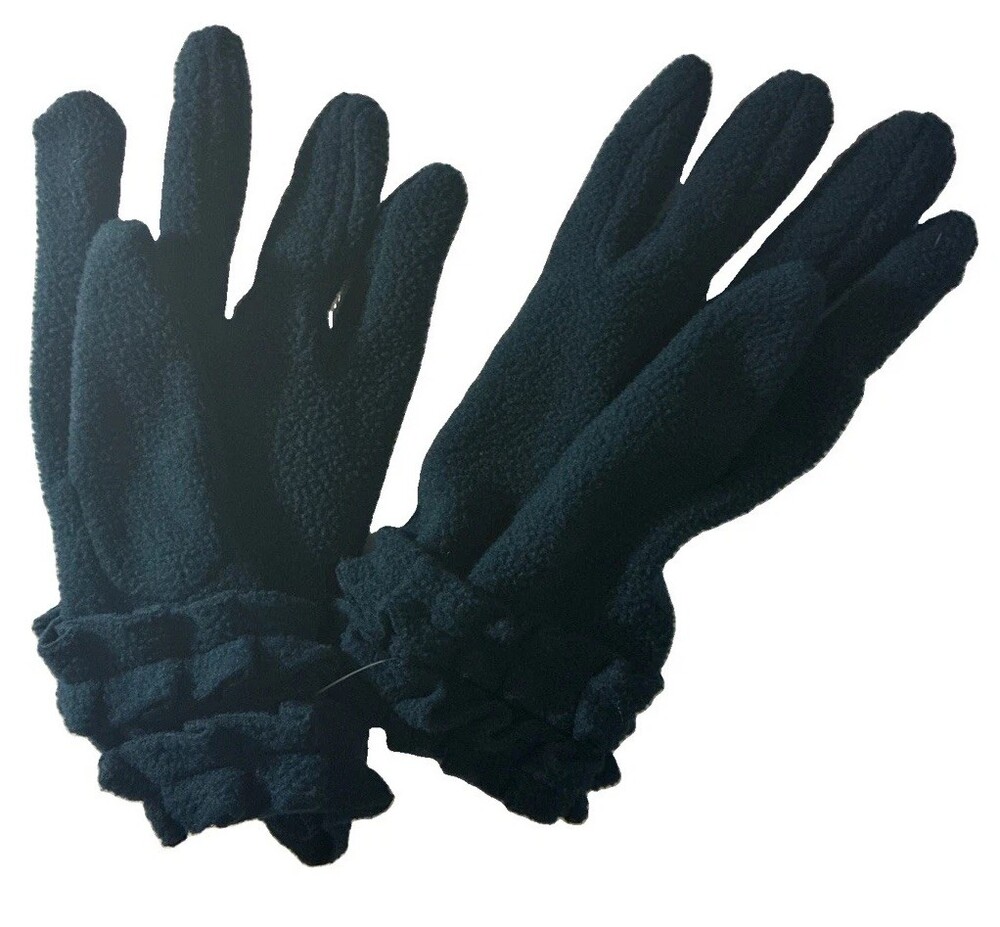 dark teal fleece gloves with ruffled cuffs
